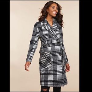 Plaid Wool Maternity Peacoat
